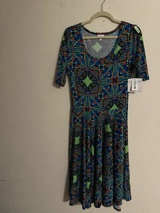 LuLaRoe Full Skirt Dress Ladies L Jersey Multi-color. Round Neck Short Sleeve - Picture 1 of 8