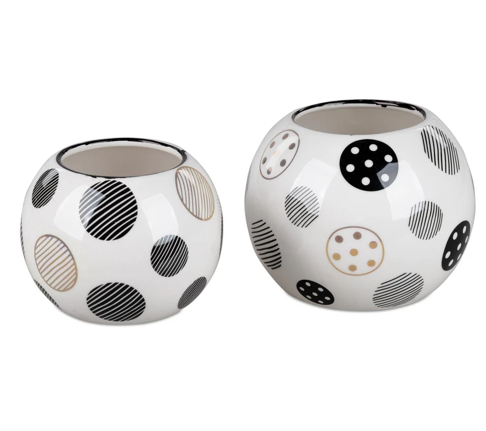 2er Set Deko Kugelvasen MODERN TREND STYLE H. 10 + 12cm schwarz weiß Formano - Bild 1 von 1