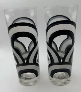 Vintage Retro Colony Black White Glasses Set Of 2 Modern - Picture 1 of 7