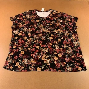 Maurices Womens Size 4X Black Floral Print Short Sleeve Crew Neck 24/7 Tee NWT - Picture 1 of 9