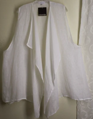 NWT Eskandar Sz 1 35" Long White Linen Gauze Lightweight Vest Jacket - Image 1 of 4