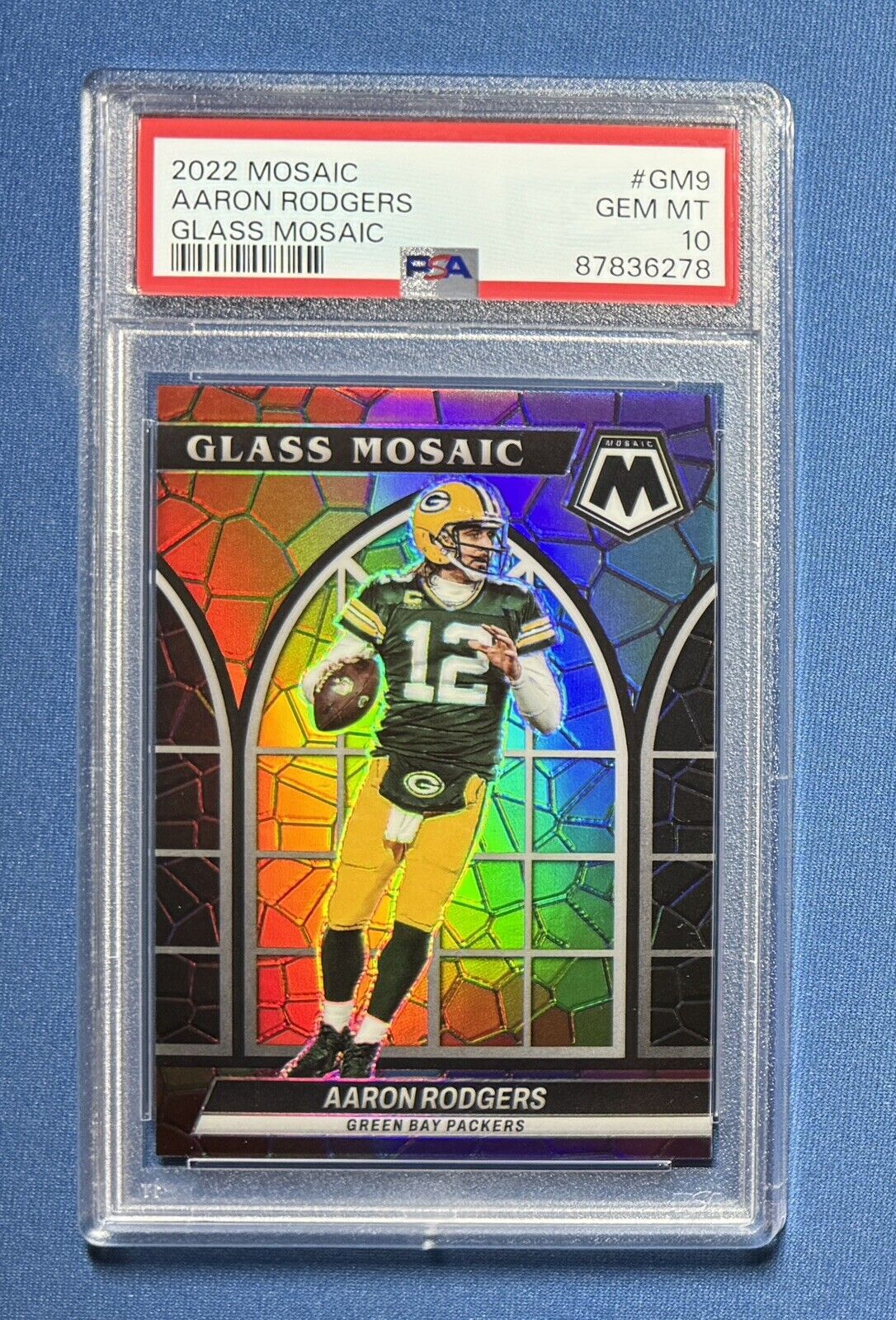 2022 Panini Mosaic Aaron Rodgers Stained Glass PSA 10 Packers GM-9