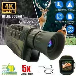 4K HD IR Night Vision Monocular Goggle Hunting 5X Digital Zoom Day/Night Camera - Picture 1 of 21