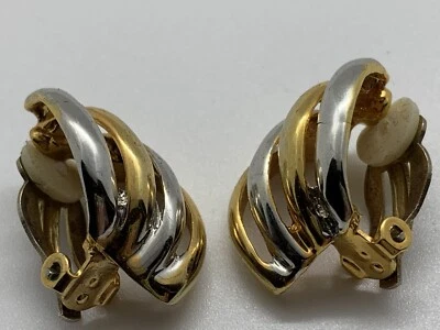 Vintage Two-Tone Clip-On 1980s Earrings Gold Tone Silver Tone Shell Shaped - Image 1 of 4