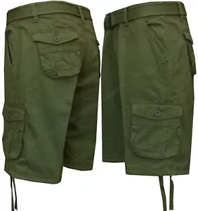Pantalones Cortos de Carga con Cinturón Lisos Utilidad Carga Combate Cremallera Mosca 100% Algodón con 6 Bolsillos - Imagen 1 de 3