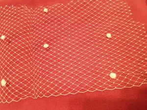 8 inch X 1yd WHITE VEILING WITH VELVETY PUFF BALL DOTS - Picture 1 of 2