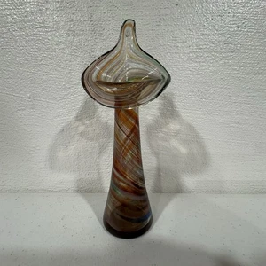 Jarrón de vidrio artístico Jack in the Pulpit soplado a mano vintage remolino multicolor 8" MCM - Imagen 1 de 8