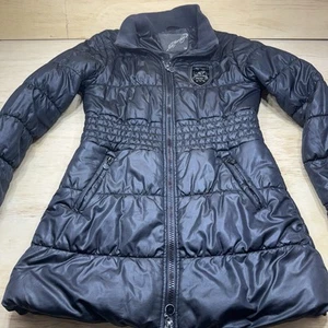 Ed Hardy by Christian Audigier Y2K Black Zip Up Puffer Coat Size Women's Med - Picture 1 of 23