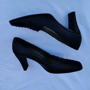 FILIPO RAPHAEL Sz 38 Or 7 Black Satin Black Rhinestones Pumps Vero Cuoio - Picture 1 of 19