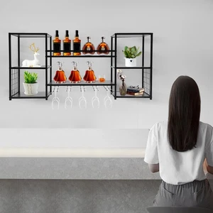 Wine Rack Wall-Mount Wine Glass Holder Bar Hanging Goblet Bottles Floating Shelf - Picture 1 of 12