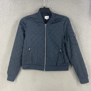 Cami NYC Jacket Womens Medium Quilted Silk Bomber Full Zip Pockets Navy - Picture 1 of 11