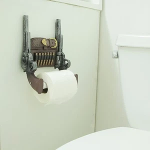 Rustic Double Six Shooter Cowboy Toilet Paper Roll Holder 9.5 Inches High - Imagen 1 de 8