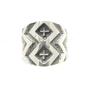 Anillo Kevin Yazzie Plata Esterlina Navajo Hecho a Mano Montura Banda Pesada Fundición Toba - Imagen 1 de 7