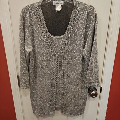 Cárdigan Maggie Sweet Mujer Grande Lentejuelas Floral Frente Abierto Manga 3/4 Chaqueta Foto 1 de 4