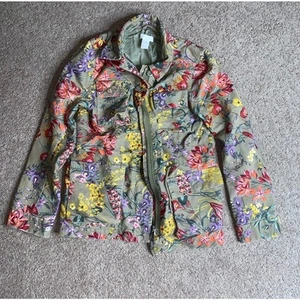 H&M Womens Floral Jacket Cargo Utility Cotton Canvas Size 2 - Picture 1 of 5