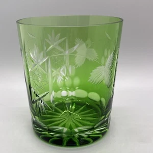 Vaso de whisky verde esmeralda corte a claro 4" vid antigua moda - Imagen 1 de 9