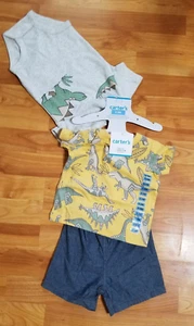 CARTER'S BOYS 6-9 M MONTHS 3 PIECE CUTE DINOSAURS SHORTS SHIRT OUTFIT SET NEW - Picture 1 of 4