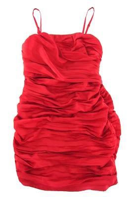 EXPRESS 红色皱褶意大利面肩带紧身派对舞会鸡尾酒迷你连衣裙 12 — 第 1/4 张图片