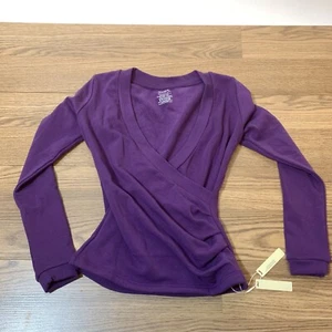 NWT OGL Eco Mousse Purple Collar Wrap Ruched Long Sleeve Shirt Size Small S - Picture 1 of 5