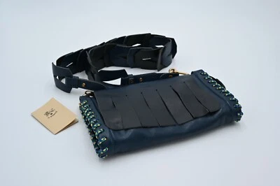 Bolso Bandolera IL BISONTE Cuero Azul Marino y Negro Hecho en Italia Nuevo sin Etiquetas Foto 1 de 4