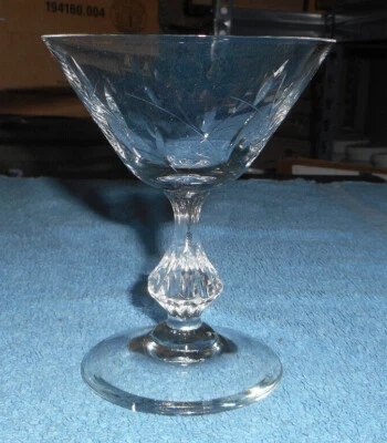 Duncan & Miller Willow Champagne Tall Sherbet Clear Glass Leaf Vine Cut D3 Stem - Image 1 of 4