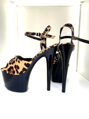 Stripper 18cm 40 Leopard barbie sandals peeptoes pumps high heel - Photo 1/4