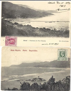 SEYCHELLES 2 PPCs 1904 + 1913 ANSE ROYALE MAHE + PORT VICTORIA + MARITIME TPO - Foto 1 di 2