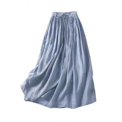 Women Cotton Linen Maxi Skirt Cocktail Party Skirt High Waist A-Line Long Dress/ - Image 1 of 4