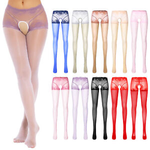 Women Crotchless Floral Lace Long Stocking Stretch Pantyhose Tights Bodystocking