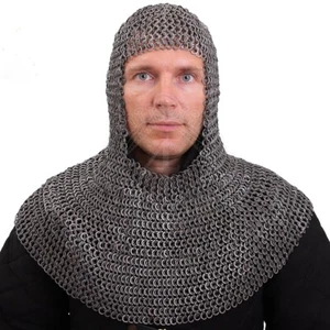 Medieval Knight Chainmail Hood Flat Riveted With Washer Chain Mail Coif Armor - Picture 1 of 2