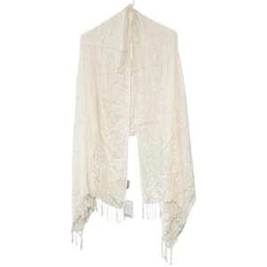 NEW Bindya NY Ivory White Scarf Sheer Mesh Tassel Fringe Wrap 25”x72” Soft Cozy - Picture 1 of 8