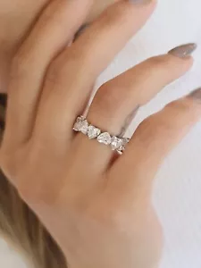 2.00 Ct Heart Cut Certified Lab Grown Diamond Ring Eternity Band 14k White Gold - Picture 1 of 19