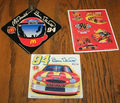 Lot of 3 Pieces Bill Elliott Memorabilia Race Stickers #94 Window Decals Magnet Cover