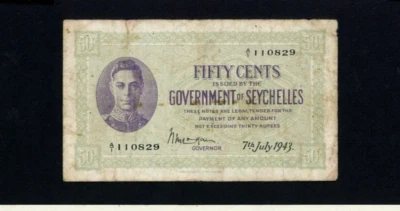 SEYCHELLES P-6a , 1943 , 50 Cents F-VF King George VI - Image 1 of 2