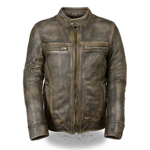 GIACCA MOTO PREMIUM IN PELLE BOVINA DA UOMO MARRONE INVECCHIATO - SA66 - Foto 1 di 7