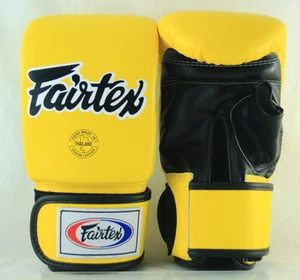 GUANTES FAIRTEX MUAY THAI KICK BOXING TGO3 AMARILLO NEGRO COLOR PULGAR ABIERTO SPARRING - Imagen 1 de 5