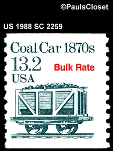 US 1988 SC 2259 COCHE DE CARBÓN 13,2 ¢ velocidad a granel sin montar o nunca montado bobina P10 V fino/muy fino - Imagen 1 de 2
