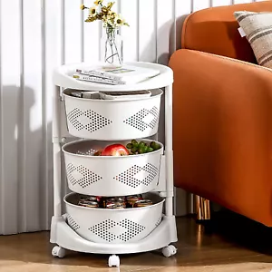 Carrello Portaoggetti Cucina Cesto Girevole Porta Frutta Verdura 3 Strati Ripiani - Foto 1 di 12