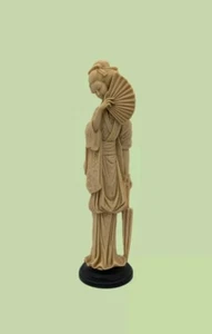 Vintage 12" Tall Japanese Geisha With Fan & Parasol Alabaster Colored Resin - Picture 1 of 13