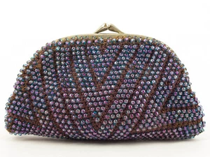 VTG Small Showa Period Japanese Knit Purple Beaded Bag: Apr19-X - Picture 1 of 7