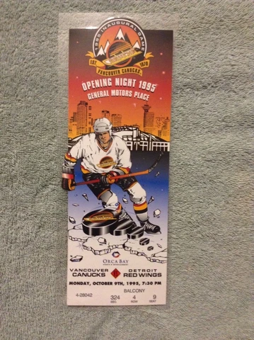 VANCOUVER CANUCKS FULL TICKET - INAUGURAL GAME AT GM PLACE 1995 Cover