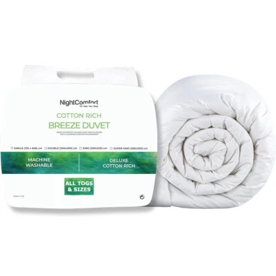NIGHT COMFORT NightComfort Cotton Blend Ultra Light Summer Cool Duvet - 1.5, 3, 4.5, 7.5 Tog
