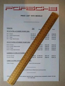 Porsche 911 S Carrera 2.7 Litre Turbo 3.0 L UK Price List 1975 Model year range - Picture 1 of 7