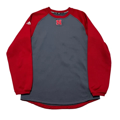 Nebraska Cornhuskers Sweatshirt Mens Medium Gray Red Adidas Football Adult Cover