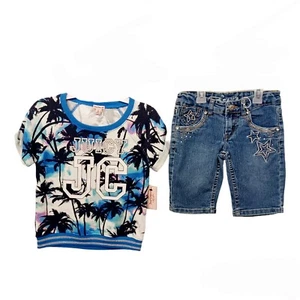 Girls Bermuda Shorts Set 7 Levi's Medium Wash Denim Juicy Couture French Terry - Picture 1 of 8