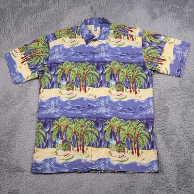 Рубашка мужская Kahala средняя гавайская тропические пальмы пляжная с коротким рукавом на пуговицах - Изображение 1 из 4