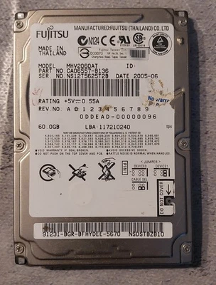 Disque dur Fujitsu MHV2060AT 60Go Ultra-ATA / ATA-100 (IDE) 2.5" 4200RPM 8Mo - Photo 1/3