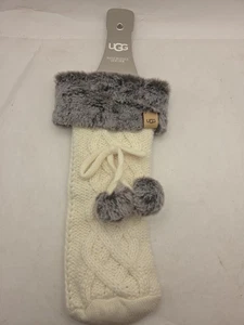 UGG Wine Bottle Holder Knit With Faux Fur & Pom Pom's Snow Knit & Chocolate Fur - Picture 1 of 6