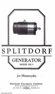 SPLITDORF GENERATOR BULLETIN N-120 FOR MODEL DU-7 ANTIQUE MOTORCYCLE REPRO - Picture 1 of 6