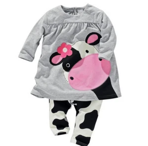 2pc Baby Girls Clothing Set Long Sleeve Cow Tops T-Shirt+Pants Outfit - Picture 1 of 3